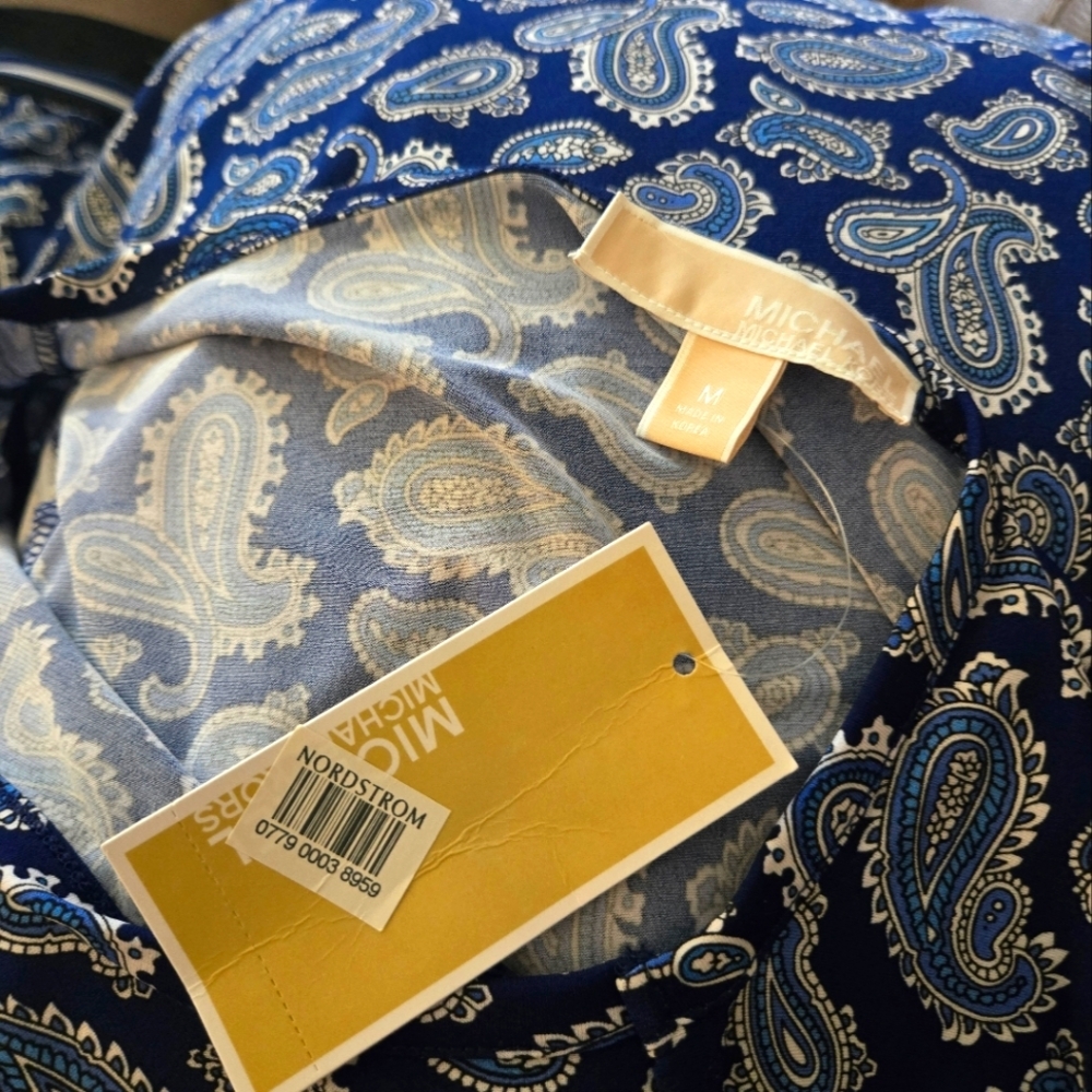 Michael Kors Paisley Print Shift Dress Stretch Navy Size Medium NWT - Picture 6 of 6